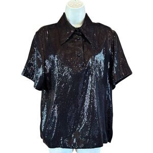 Maison Rabih Kayrouz Black Sequin Collar Shirt in Black NWT Size 42/ US 10